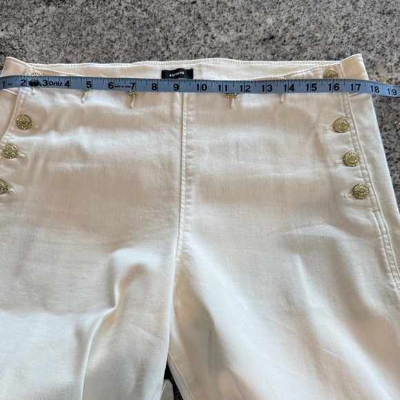 Express Cream Trousers with Gold Button Sailor Style Wide Leg-High Rise. Sz 12L - Picture 5 of 7